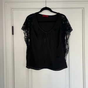 Akita Black Silk V Neck Blouse, Size Small